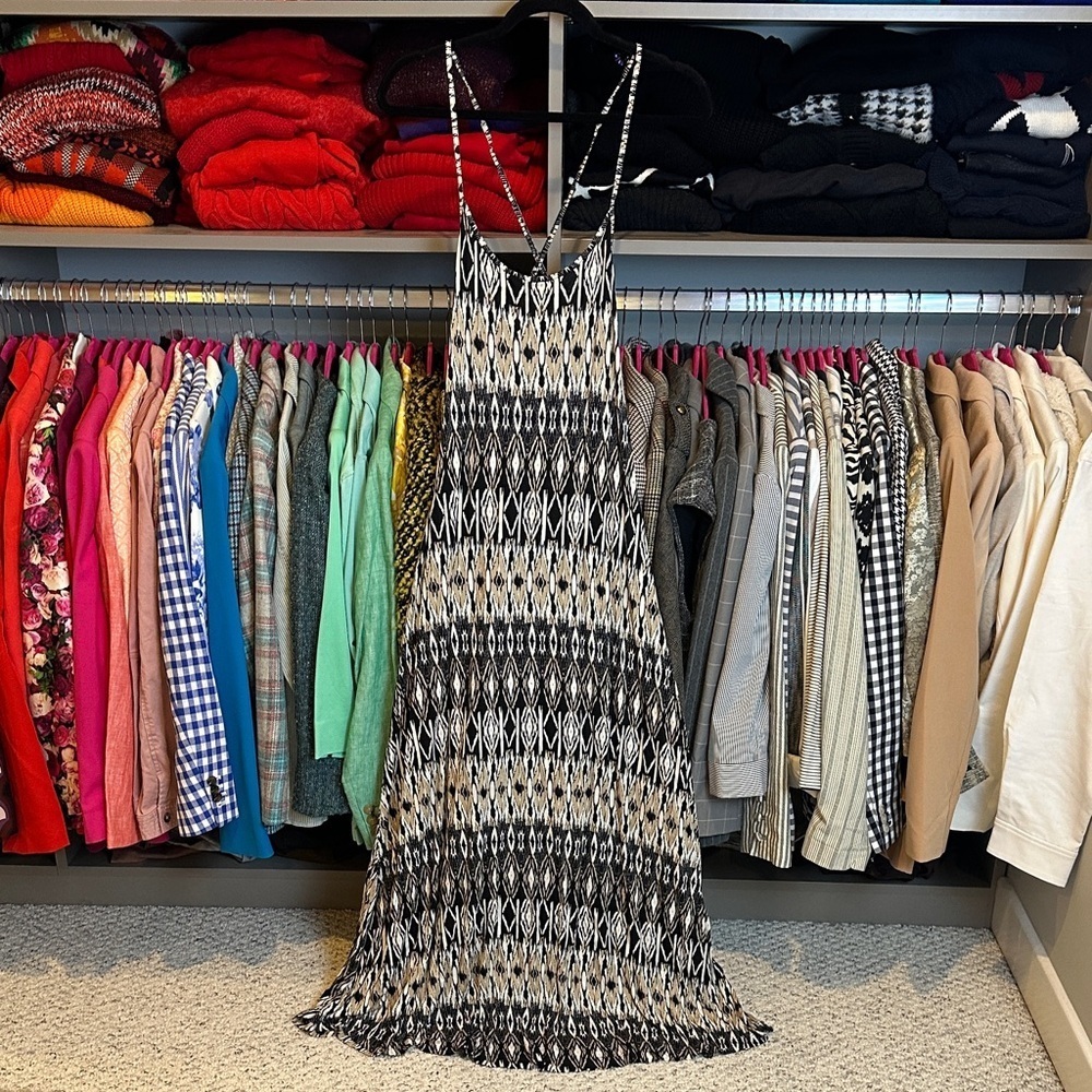 Lascana tan/black/white print sleeveless maxi dress size S